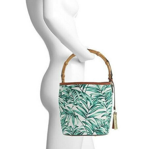 NEW ENZO ANGIOLINI Green Multi Fabric Canvas Bamboo handbag - Picture 4 of 5